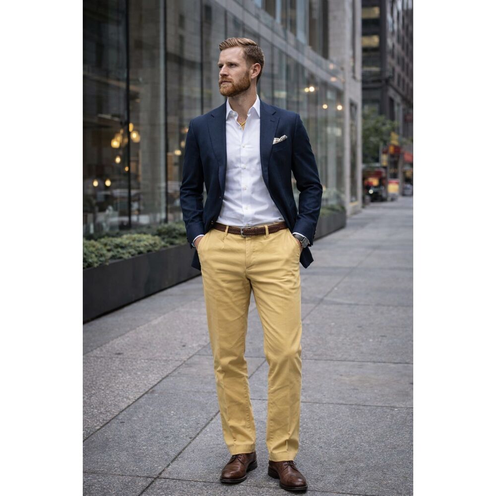 SUITSUPPLY Mustard Pure Cotton Flat Front Chino Pants Trousers  Mens Size 36R
